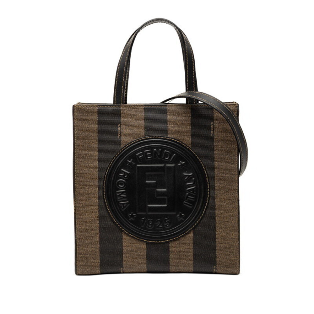 Fendi Pequin Handbag Shoulder Bag Brown Black Leather